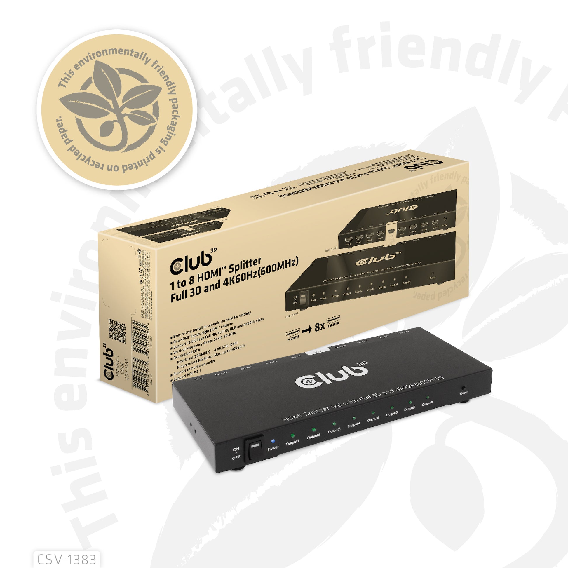 CLUB3D Club 3D – HDMI-Splitter 1×8, externes Netzteil, passiv