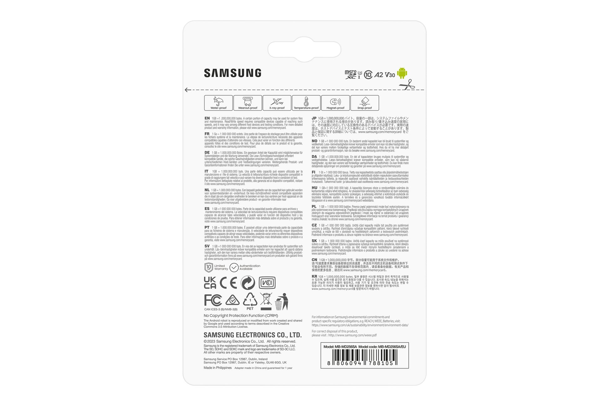 Samsung PRO Plus MB-MD256SA/EU microSDXC 256 GB – UHS-I, U3, V30, A2, 180/130 MB/s, inkl. SD-Adapter