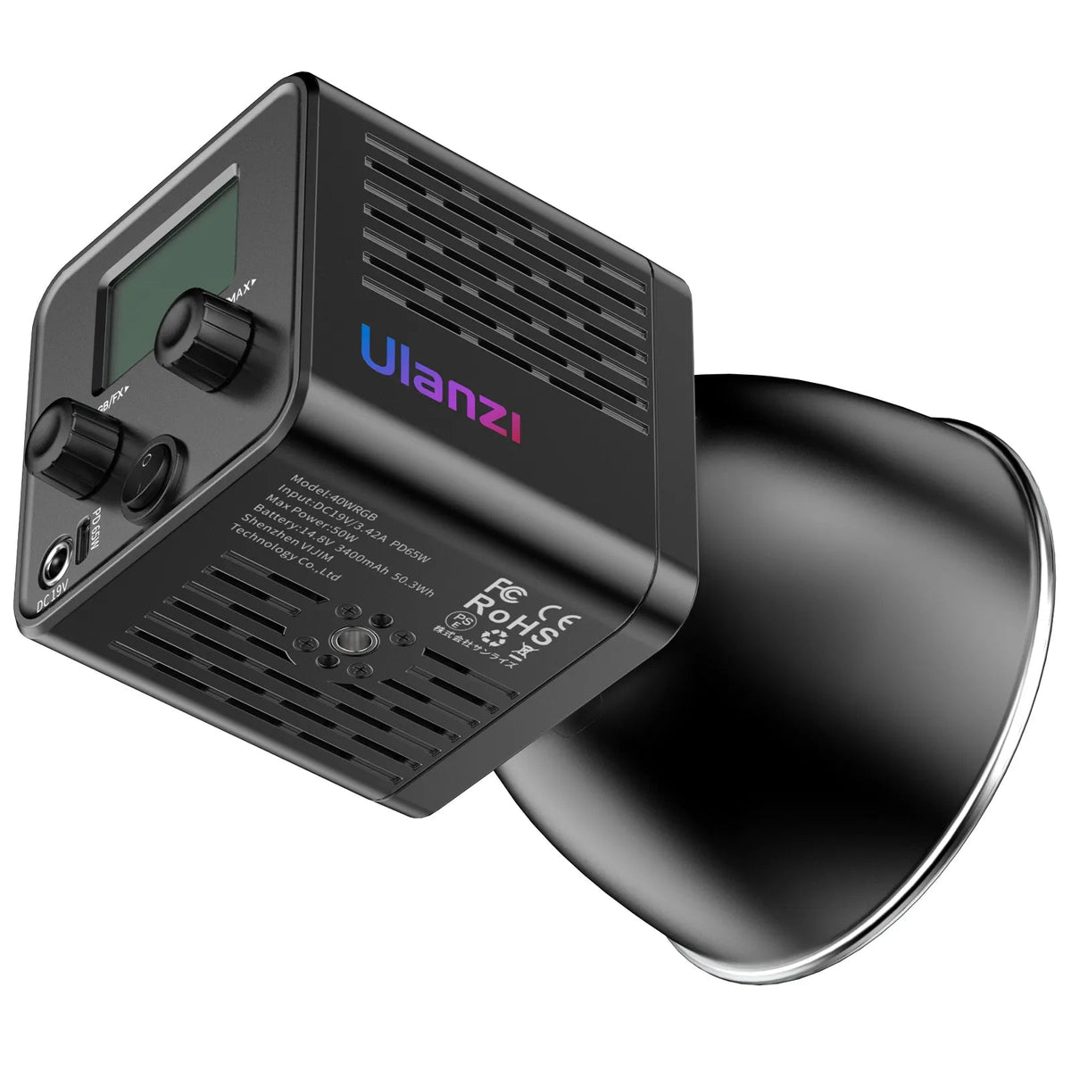 Ulanzi 40WRGB Videolicht – COB LED RGB, 50 W, 2500–6500 K, 9100 Lux – Akku 50,3 Wh – Schwarz