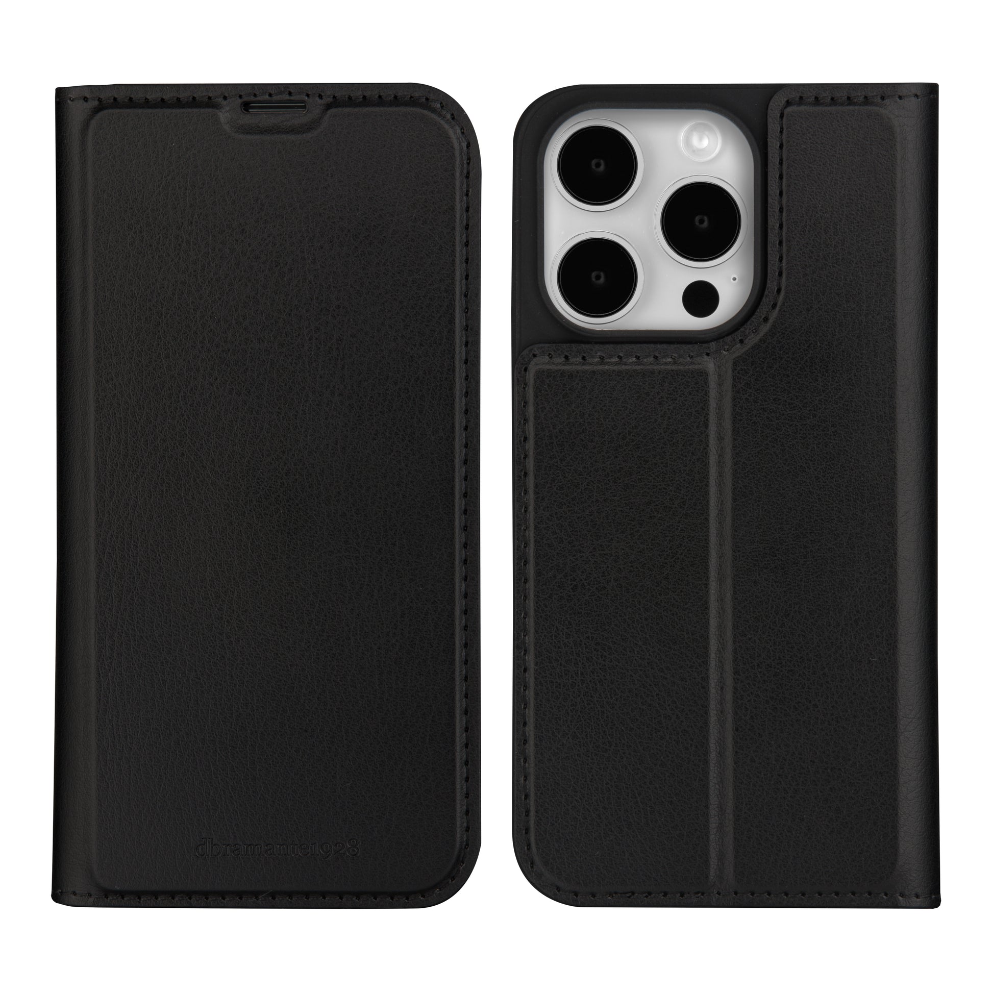 dbramante1928 Folio – für Apple iPhone 15 Pro, mit Ständer, 1 Kartenfach, PU, Schwarz, Magnetverschluss