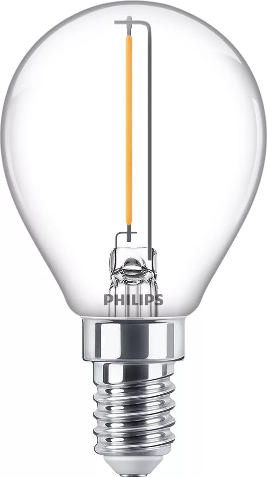 Philips by Signify Philips LED-Leuchtmittel E14 P45 – 136 lm, 1,4 W, Warmweiss 2700 K – IP20 – 1 Stk., Transparent, Glas