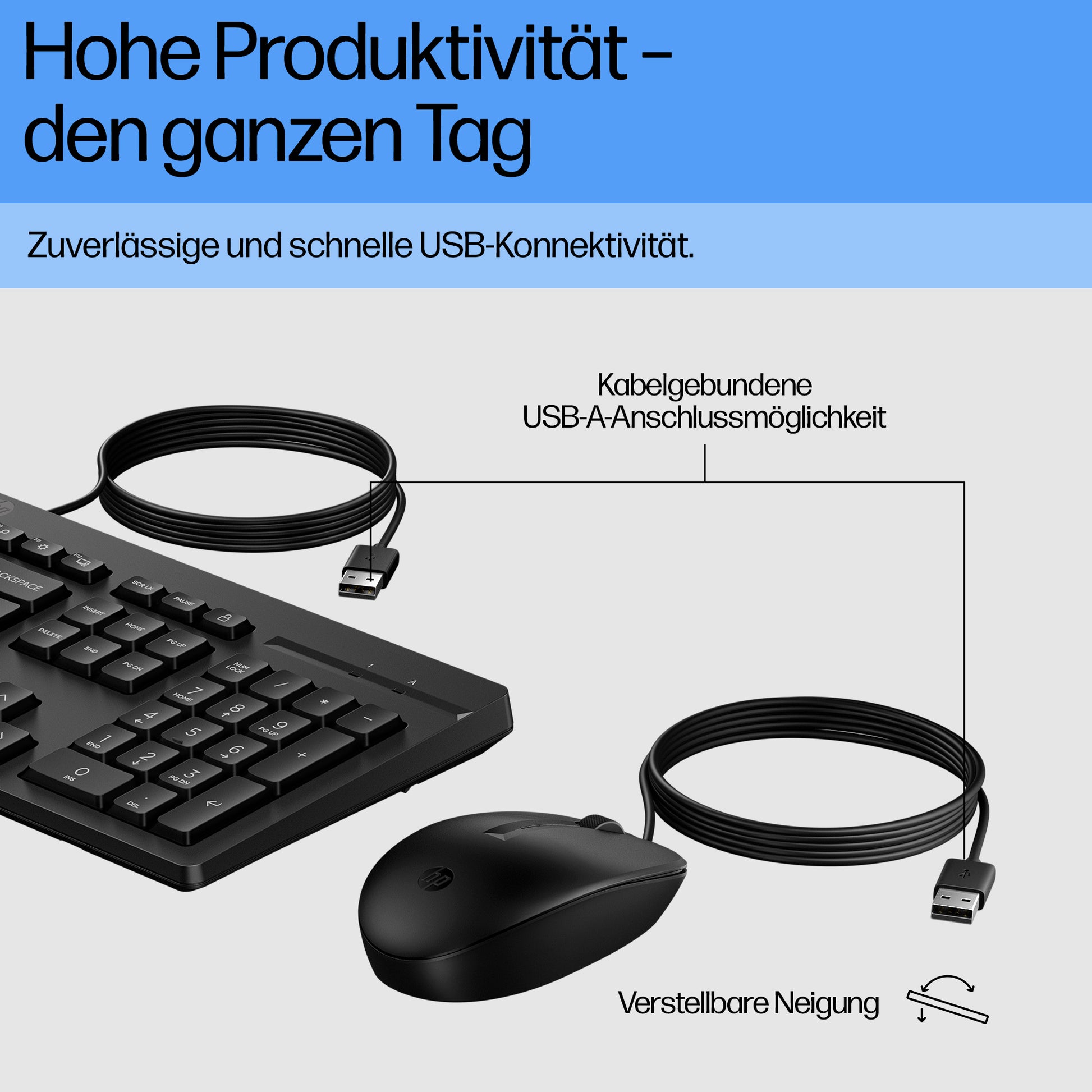 HP 225 – Tastatur-Maus-Set – Membran – kabelgebunden, USB – schwarz