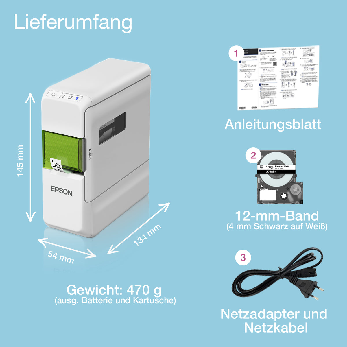 Epson LW-C410 – Beschriftungsgerät, bis 18 mm, 180×180 dpi, 9 mm/s, Bluetooth, Autoabschneider