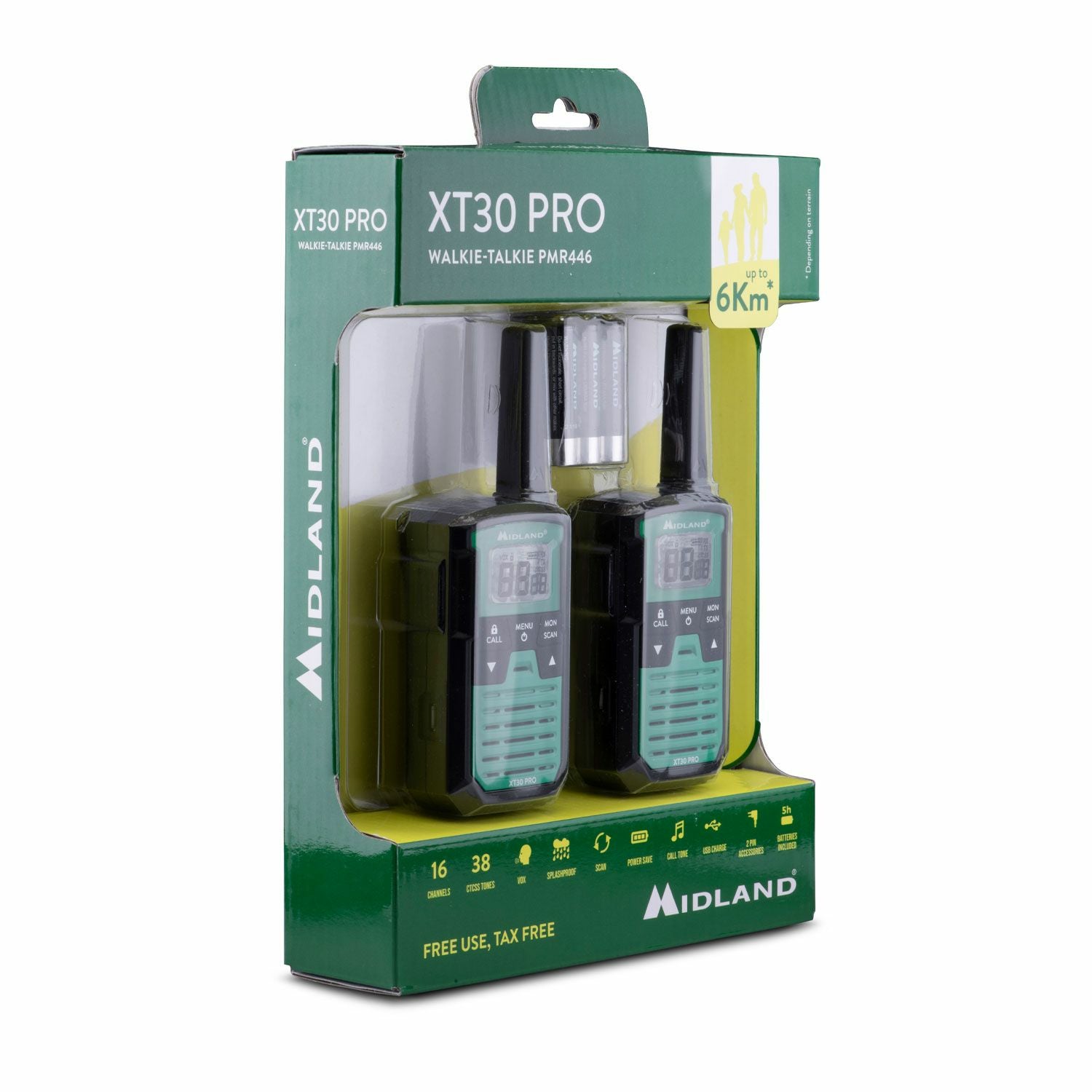 Midland XT30 Pro – Handfunkgerät, spritzwassergeschützt, 6 km Reichweite, 16 Kanäle