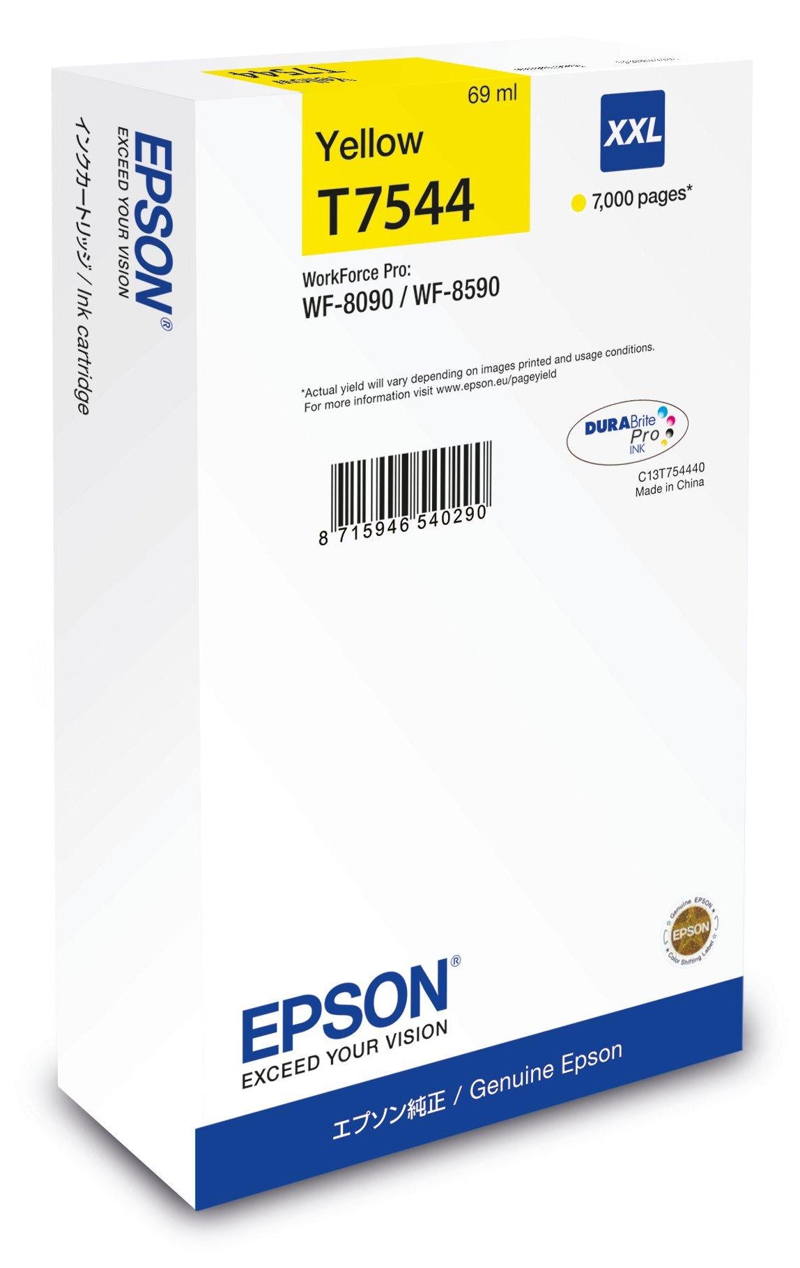 Epson C13T75444NXL Gelbe Tintenpatrone (Original) – 7'000 Seiten – für Epson WorkForce Pro WF-8090/8590