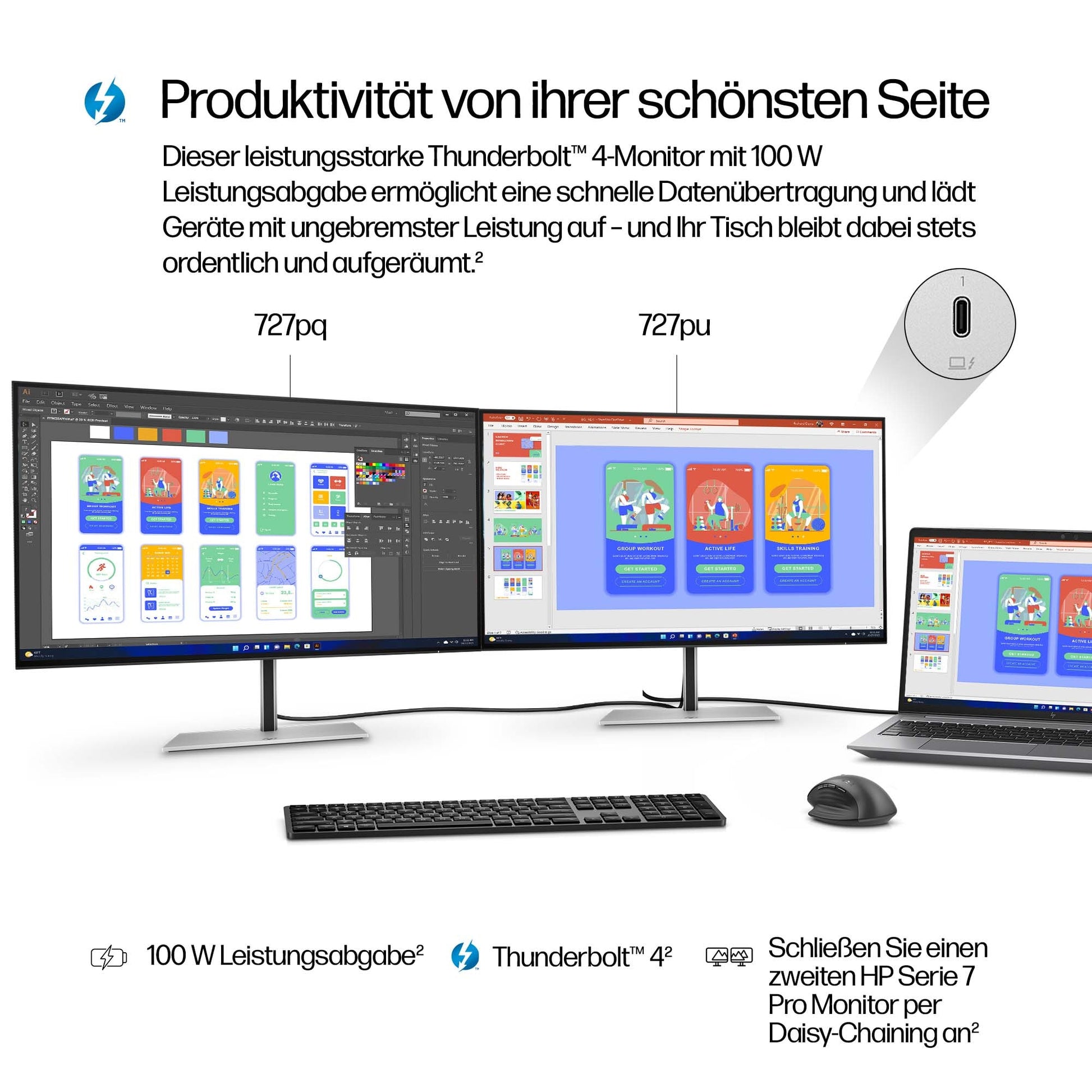 HP Series 7 Pro 727pu – Monitor, 27", 2560 × 1440 (WQHD), Thunderbolt 4