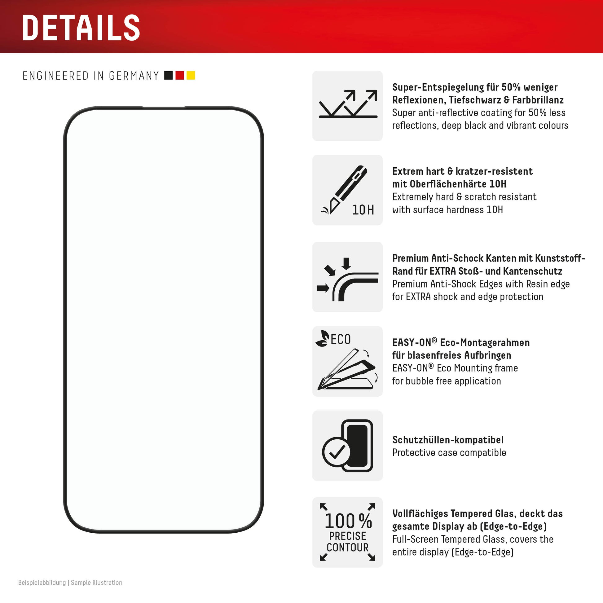 Displex Displayschutz (Panzerglas), Full Cover – für iPhone 16 Pro Max – mit Applikator