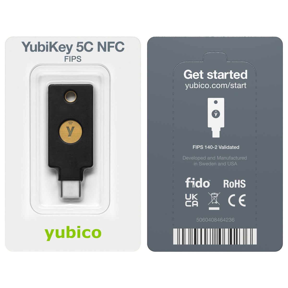Yubico Sicherheitsschlüssel YubiKey 5C NFC – USB-C – FIPS 140-2 – Schwarz – für Windows, macOS und mehr