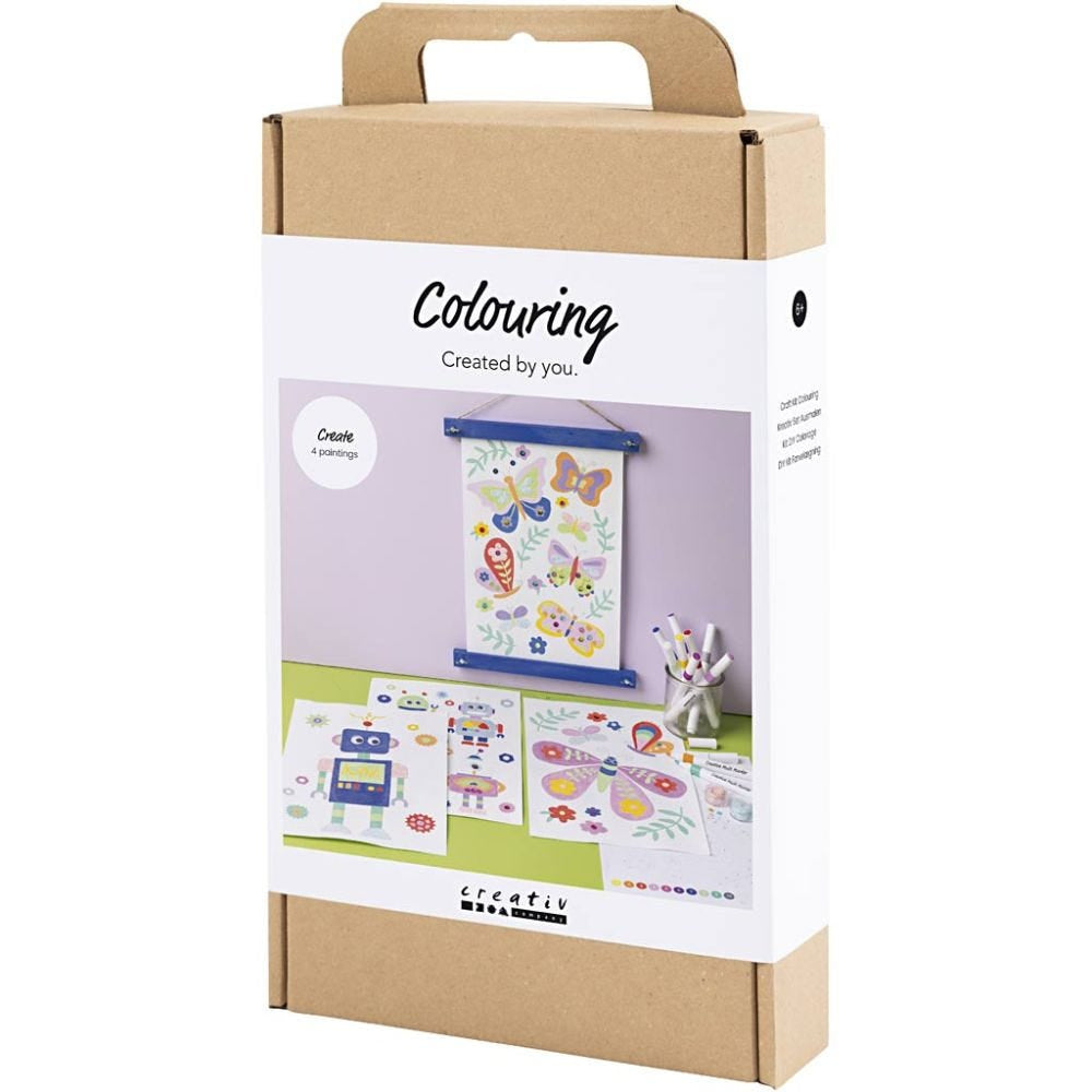 Creativ Company Bastelset Ausmalbilder – 4-teilig, inkl. 10 Filzstifte – ab 6 Jahren