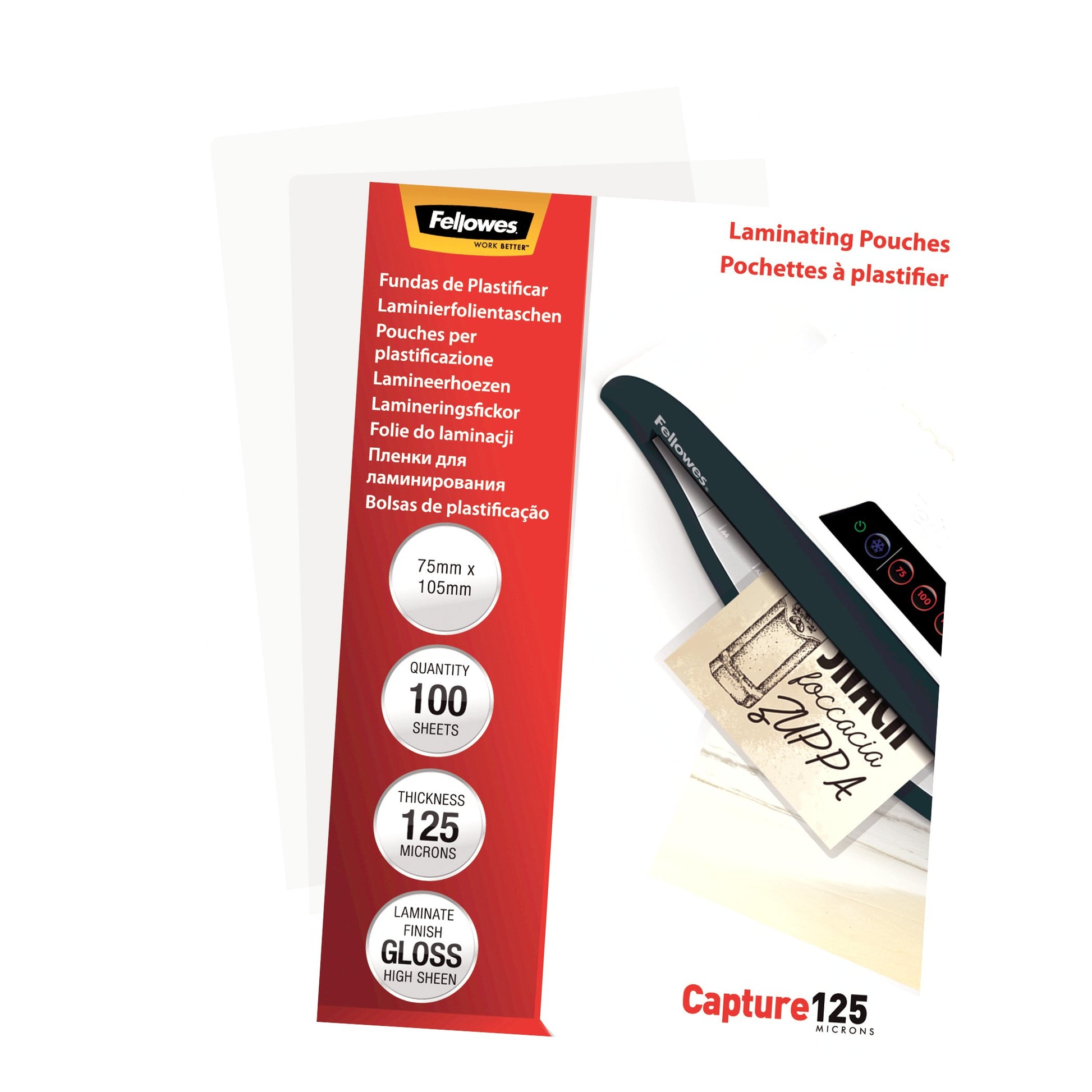 Fellowes Laminierfolien 75 × 105 mm, glänzend – 250 µm, 100 Stk.