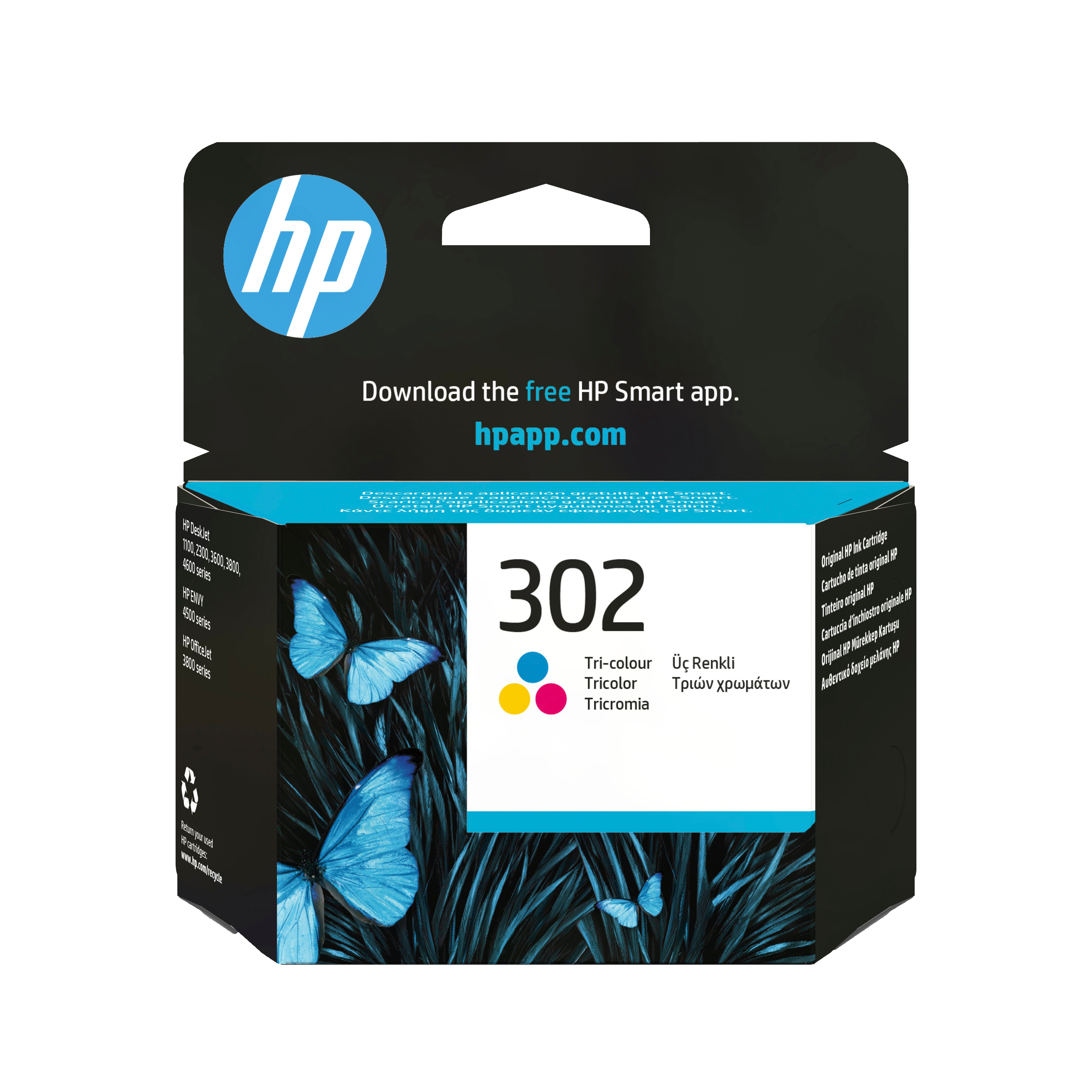 HP 302 Tintenpatronen-Multipack, Cyan/Magenta/Gelb (Original) – für HP DeskJet 3630/3633, Envy 4520/4521
