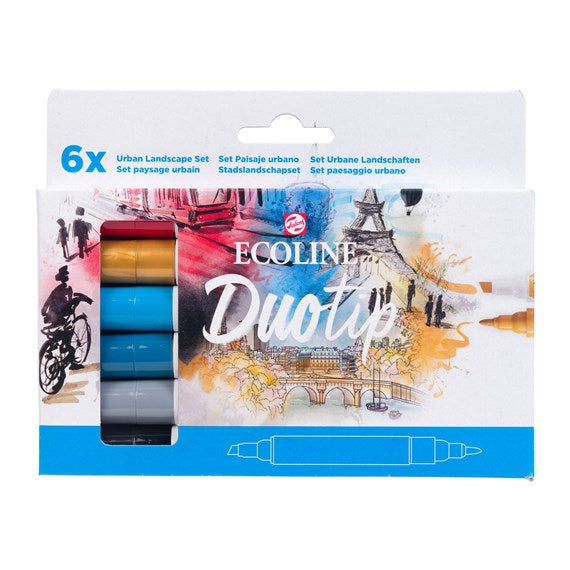 Talens Ecoline Duotip Urban Landscape 11609913 Doppelfasermaler – Duo-Spitze, 6er Set