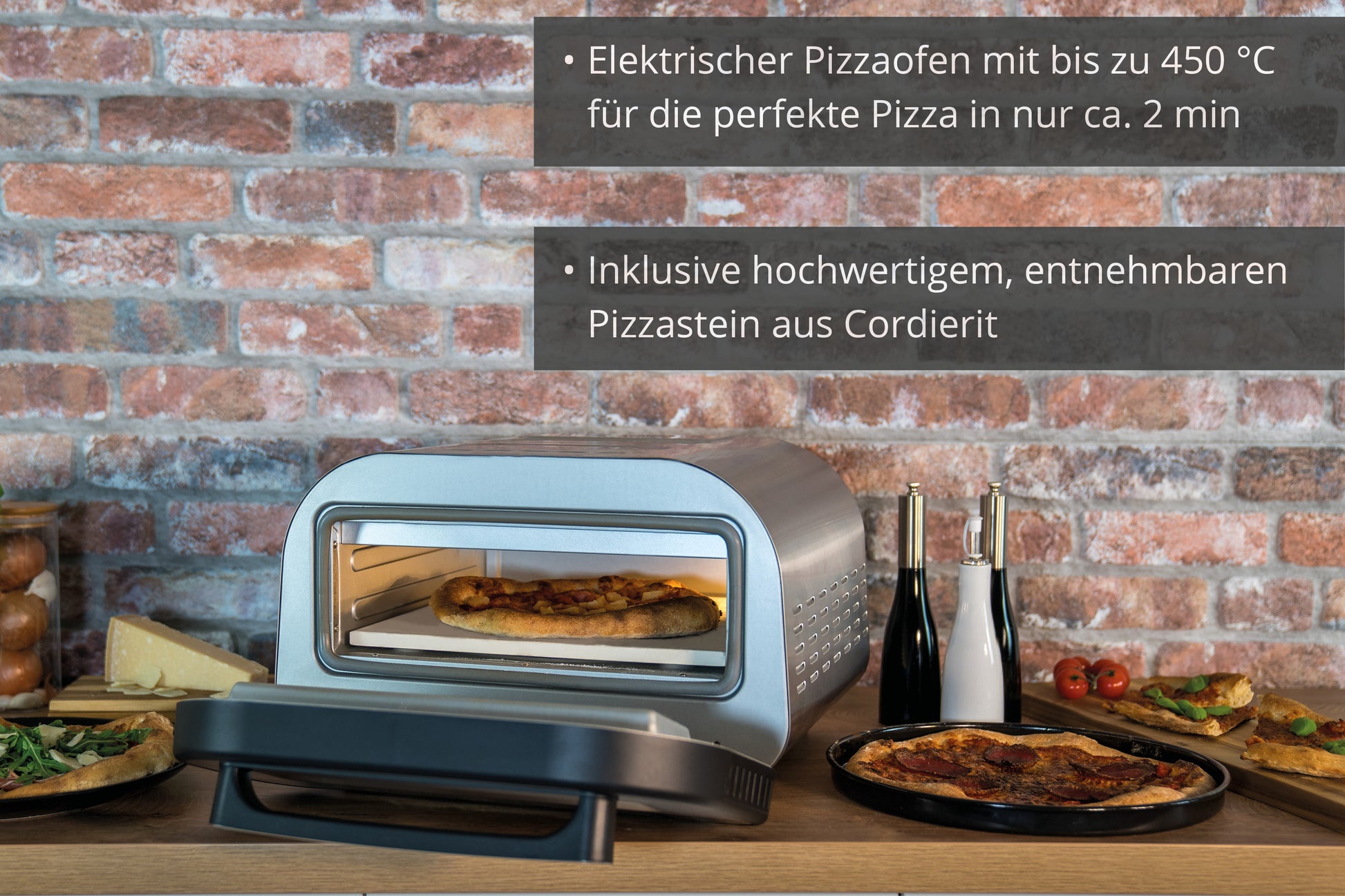 Unold Pizzaofen Luigi 68816 – 1 Pizza, Ø 30 cm, 1700 W – silber/edelstahl