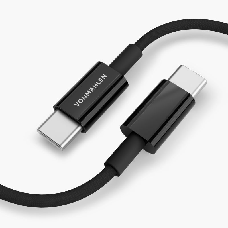 Vonmählen USB-C auf USB-C Kabel – USB 2.0 (480 Mbit/s) – 2 m – PD 60 W – abgewinkelt, Nylon – Schwarz