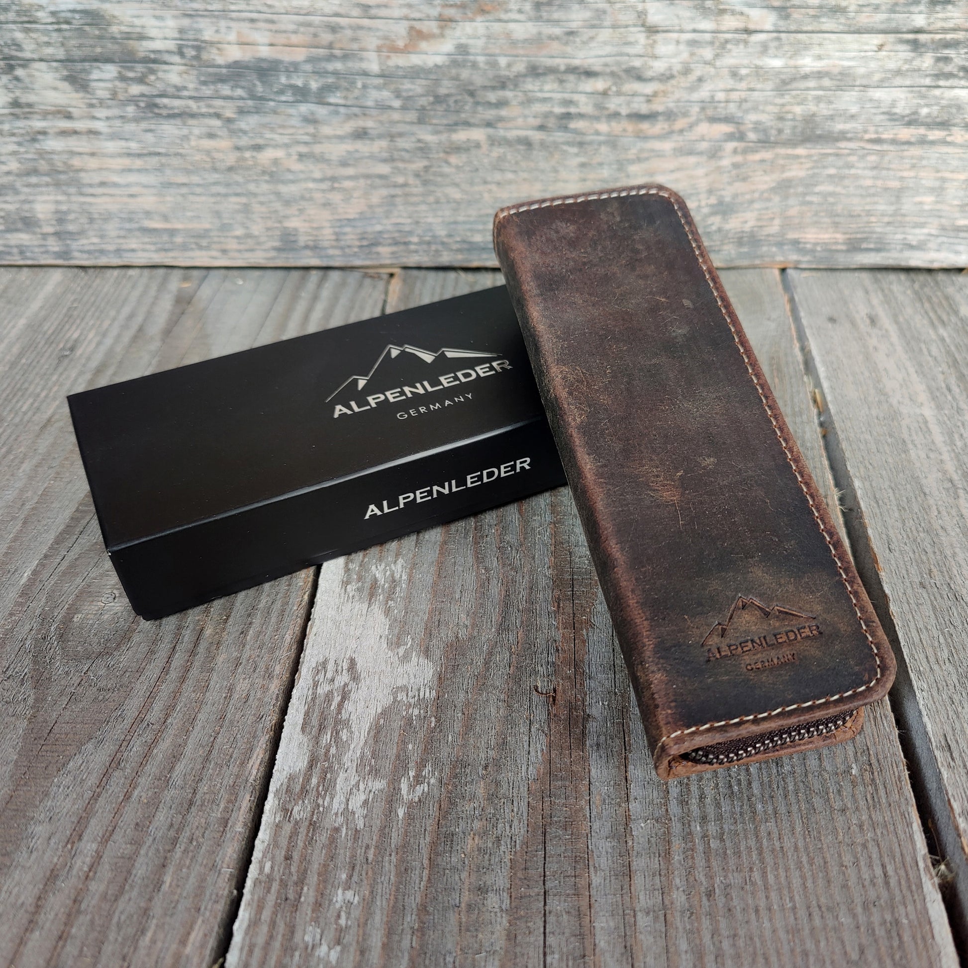 Alpenleder Etui Schlamperetui, leer – old havana/braun – Leder