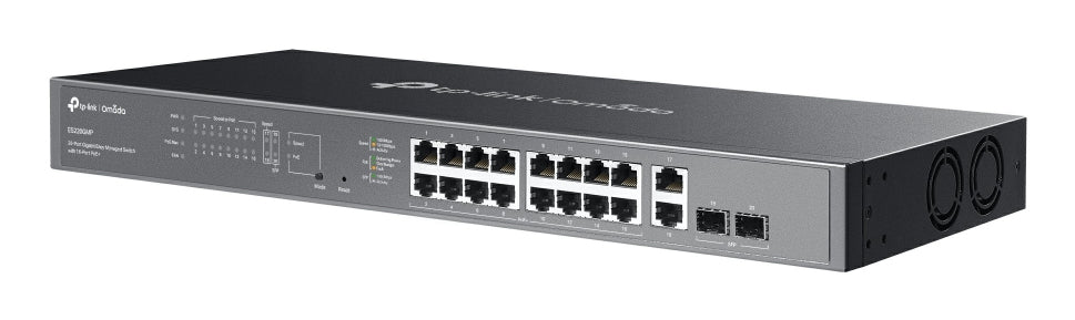 TP-Link ES220GMP – Managed L2 Switch – 18× 1G (16× PoE+), 2× SFP, PoE-Budget 250 W, 19", 1U