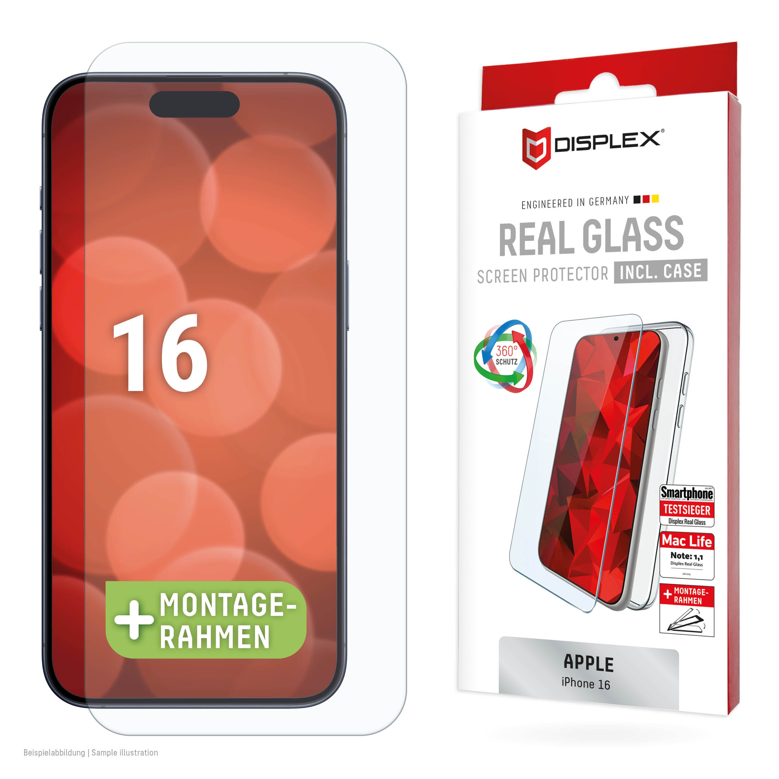 Displex Displayschutz (Panzerglas), 10H – für iPhone 16 – mit Applikator