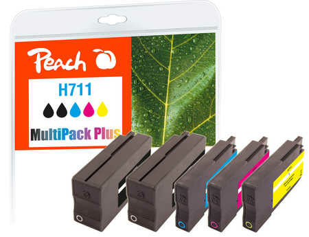 Peach Tintenpatronen-Multipack HP Nr. 711, 2×41 ml + 3×32 ml, kompatibel – für HP DesignJet T 120, T 520 und andere