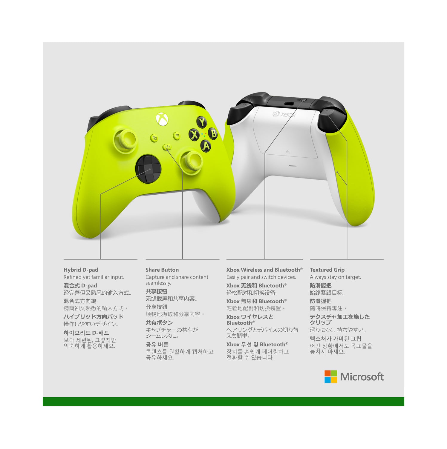 Microsoft Xbox Wireless Controller Electric Volt – Gamepad – Bluetooth, USB-C, für Xbox & PC – Grün