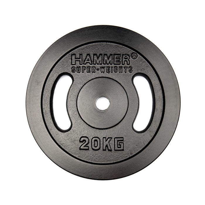 HAMMER Hantelscheibe, 20 kg, 3 cm – Schwarz, Gusseisen