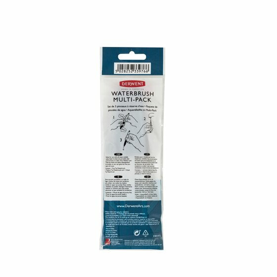 Derwent Wassertank-Pinsel-Set – Rundspitze, Schwarz/Weiss, 3er-Set, für Aquarell, nachfüllbar
