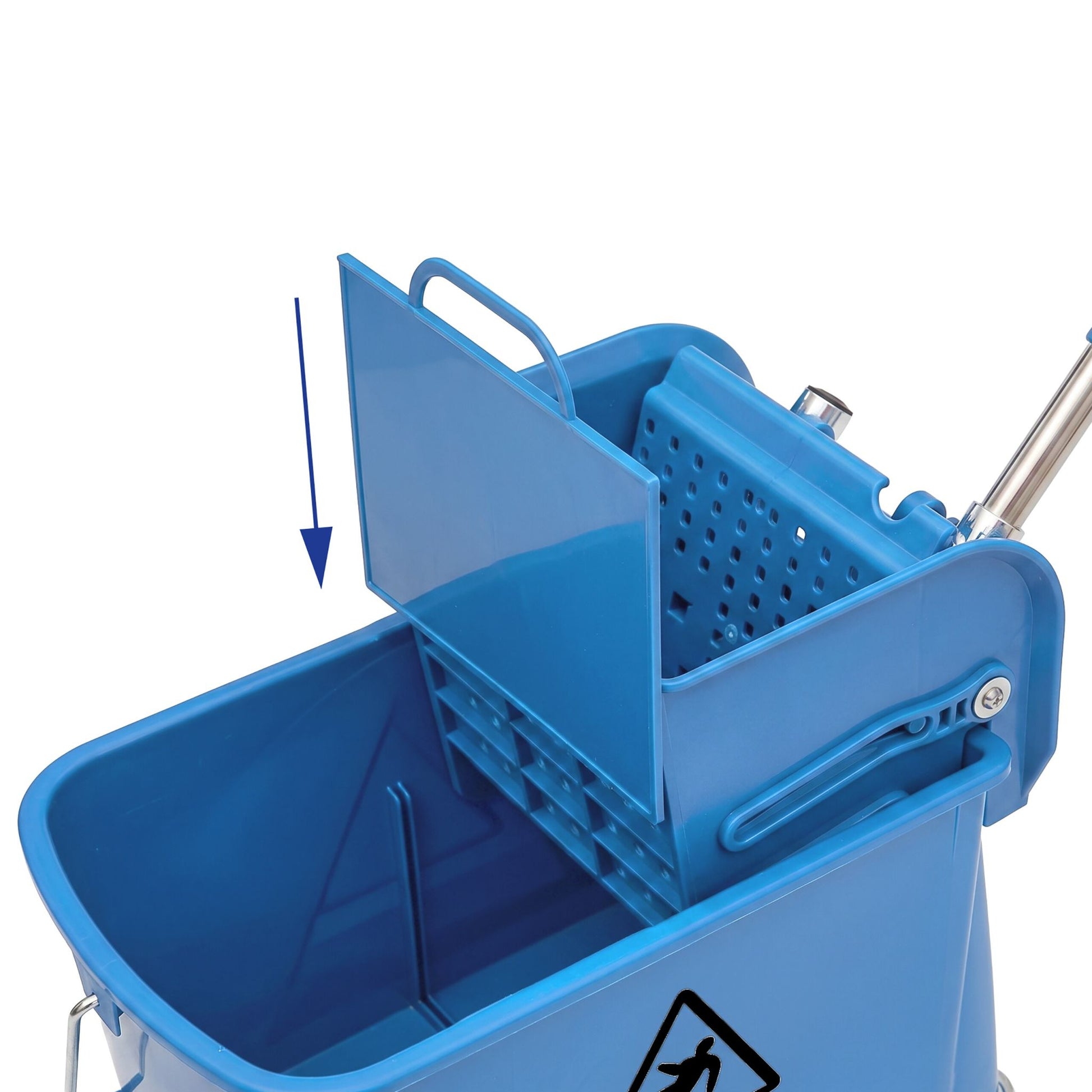 Relaxdays Reinigungswagen mit Presse – 22 l, Kunststoff/Edelstahl, Blau, 1 Stk., 44,0 × 28,0 × 66,0 cm