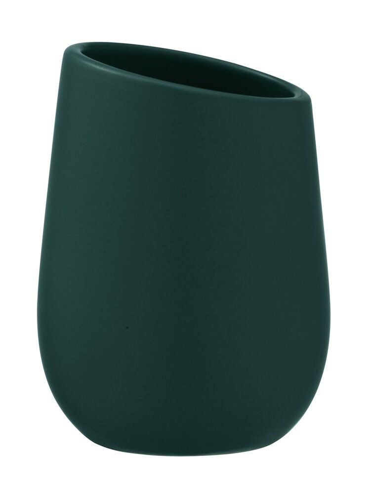 WENKO Zahnbürstenhalter (freistehend) Badi – 8×8×10,8 cm, Keramik, Dunkelgrün