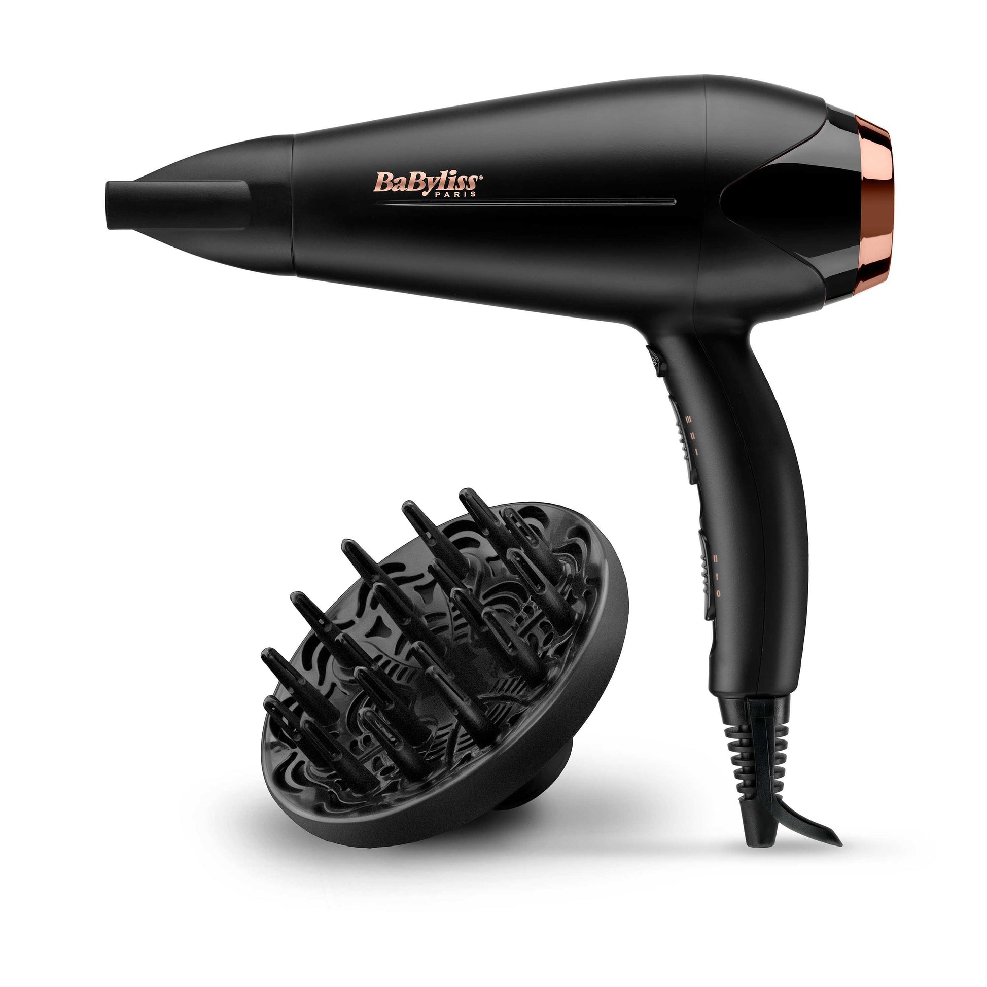 BaByliss Haartrockner D570DE – 2200 W, Ionenfunktion, Keramik-Heizsystem, 2 Geschwindigkeiten, 3 Heizstufen – Schwarz