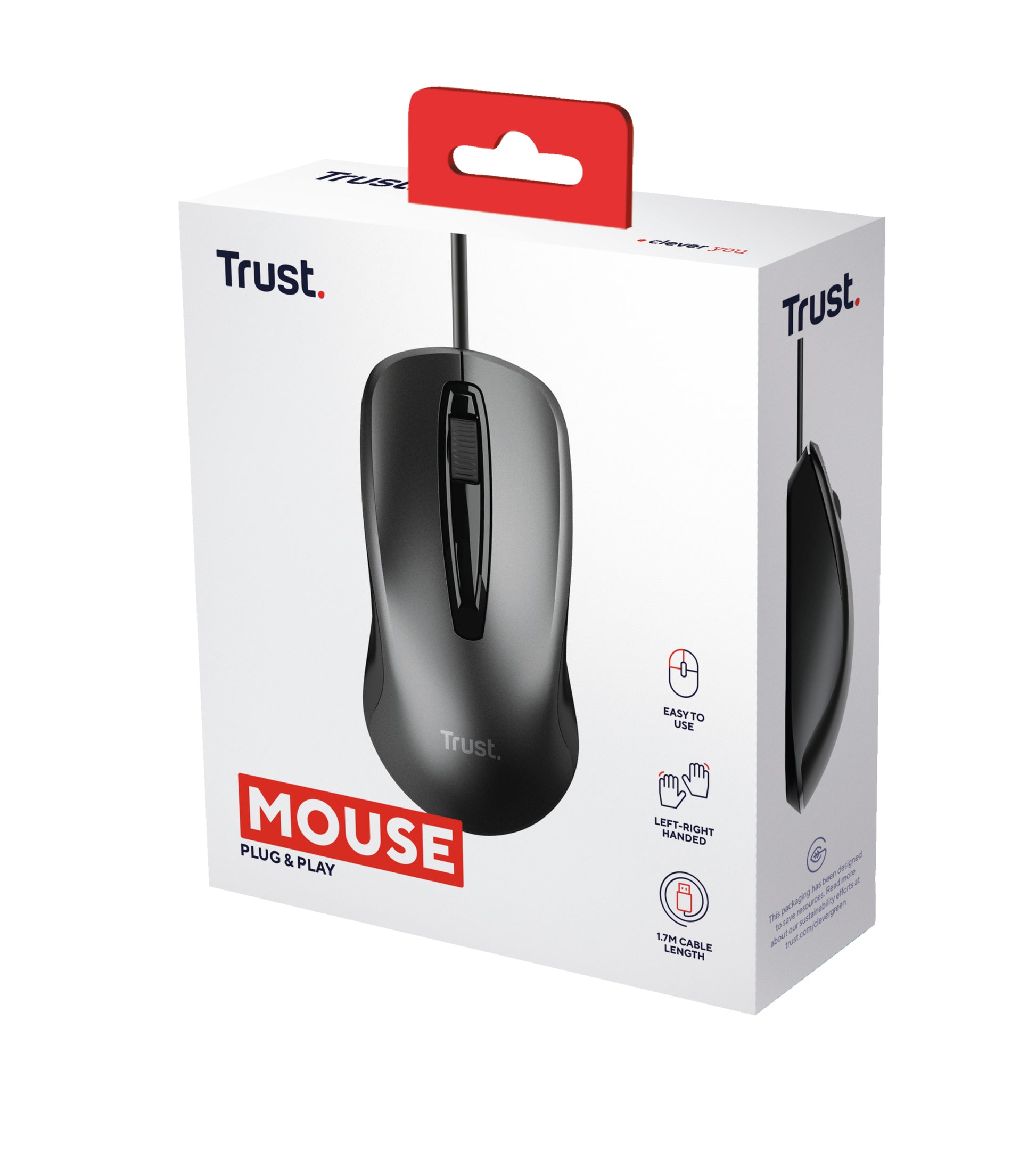 Trust Basic Maus Kabelgebunden (USB-A), 1200 DPI, Beidhändig, Schwarz