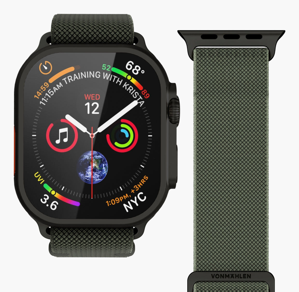 Vonmählen Classic Nylon Loop – Armband – für Apple Watch Ultra – Schwarz/Olive, One Size, Nylon