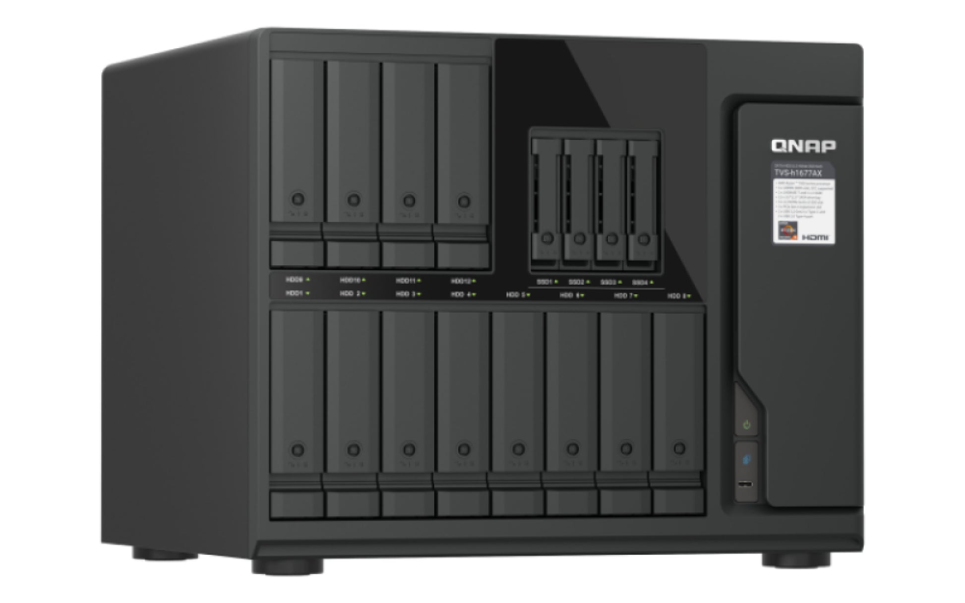 QNAP TVS-h1677AX-R5-16G – 16-Bay Tower NAS – AMD Ryzen 5 (6-Kern, 5,1 GHz), 16 GB RAM, 10GbE, QuTS hero
