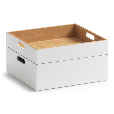 Zeller Present Aufbewahrungsbox – Bambus – Weiss – mit Griff – 300 × 105 × 270 mm