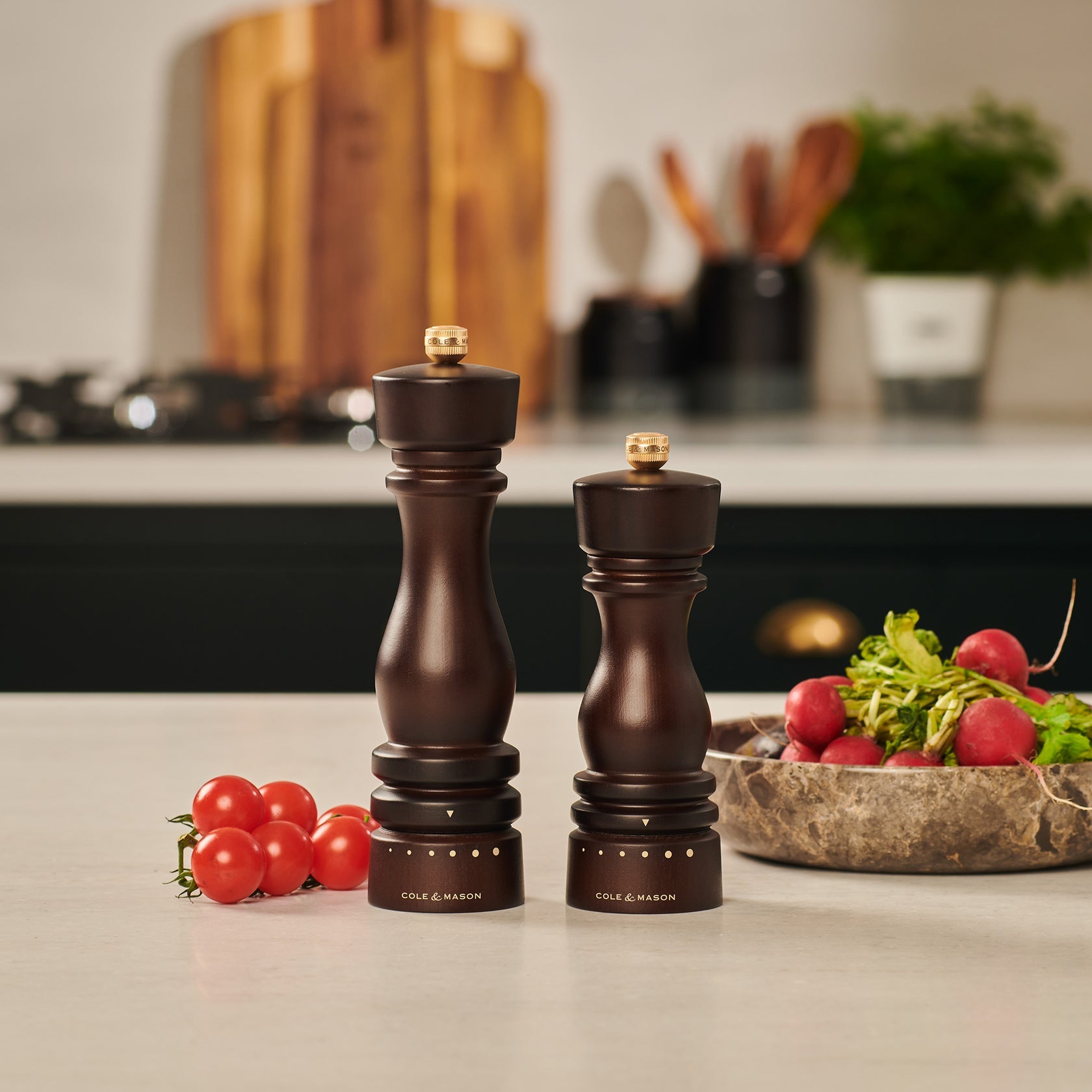 Cole & Mason Salz-/Pfeffermühle Ø 6 × 18 cm, Buchenholz, dunkelbraun