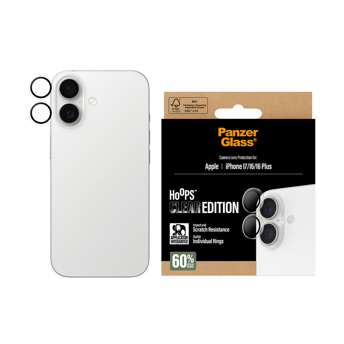 PanzerGlass Displayschutzfolie – für Apple iPhone 17/16/16 Plus, 44,5 × 42,3 × 2 mm, Hartglas