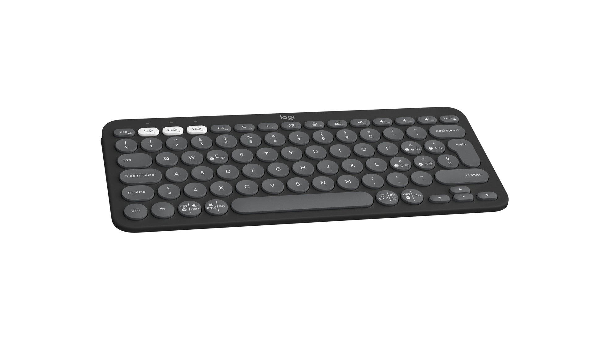 Logitech Pebble Keys 2 K380s – Mini Tastatur – Scherenmechanik – Bluetooth – QWERTY (IT) – Ohne Ziffernblock – Graphit