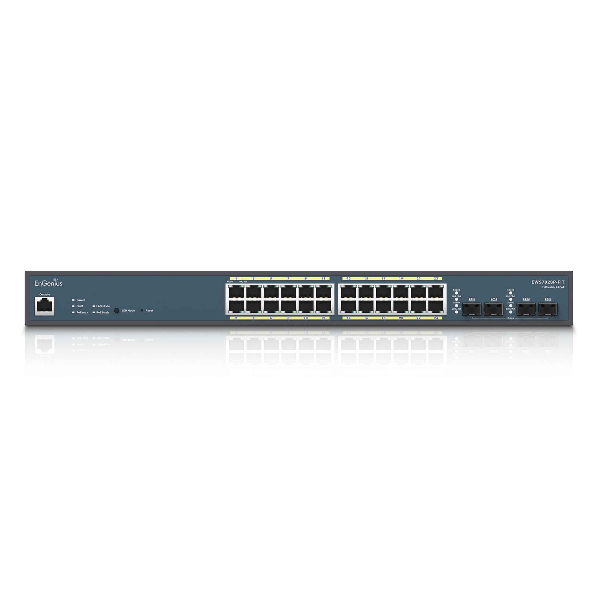 EnGenius EWS7928P-FIT – Verwalteter L2/L3 Switch – 24× 1G, 4× SFP, PoE+, PoE-Budget 240 W, 1U