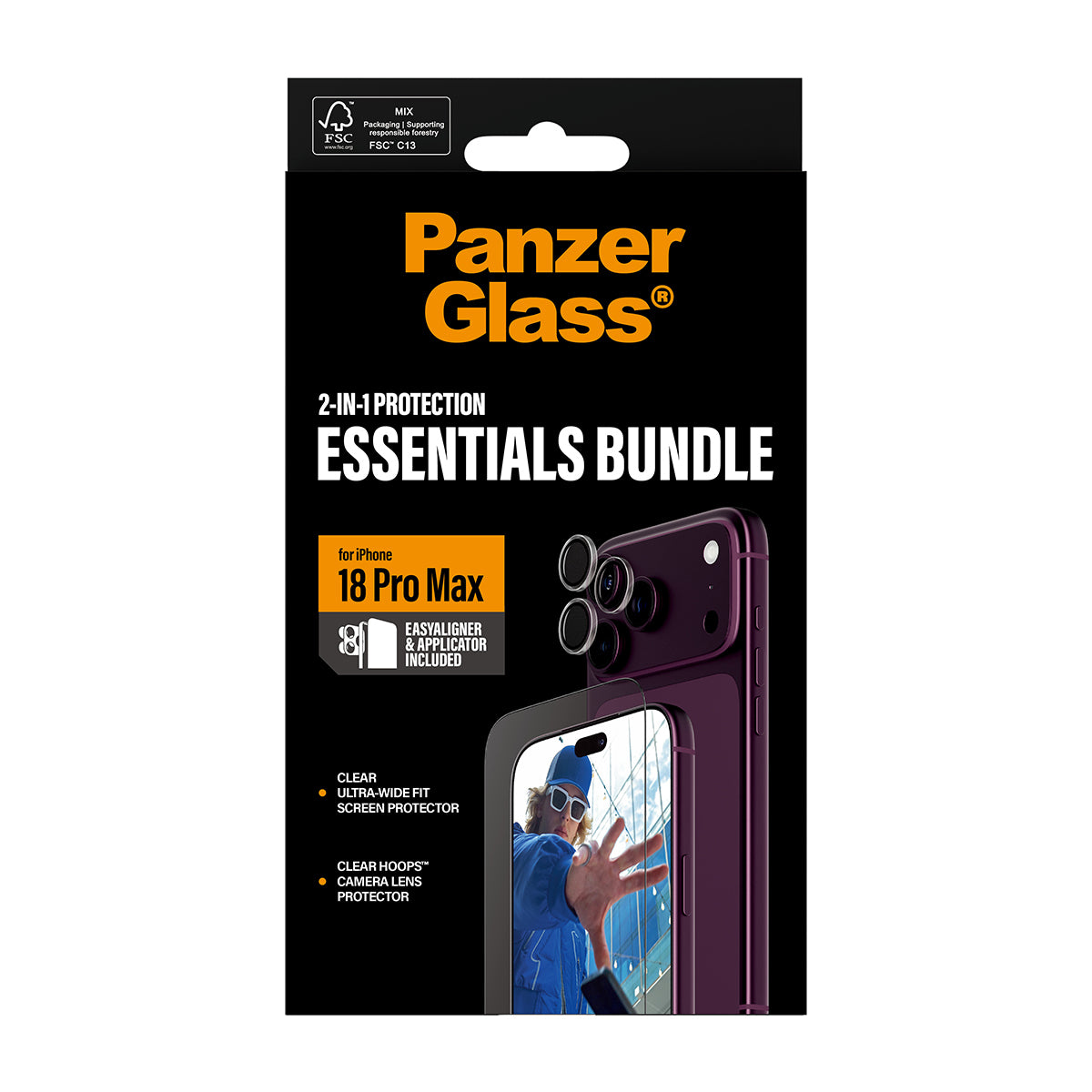 PanzerGlass Displayschutz (Folie), fettabweisend – für iPhone 18 Pro Max – mit Applikator