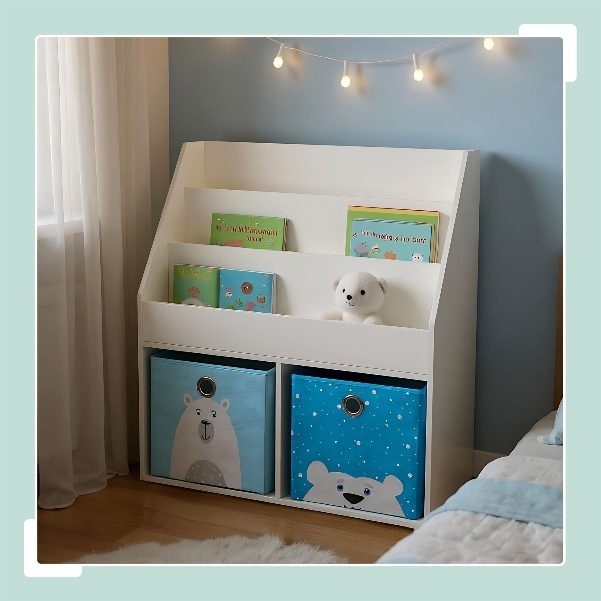 Relaxdays Bücherregal – 3 Böden – 72 × 30,5 × 79 cm – weiss/hellblau – MDF