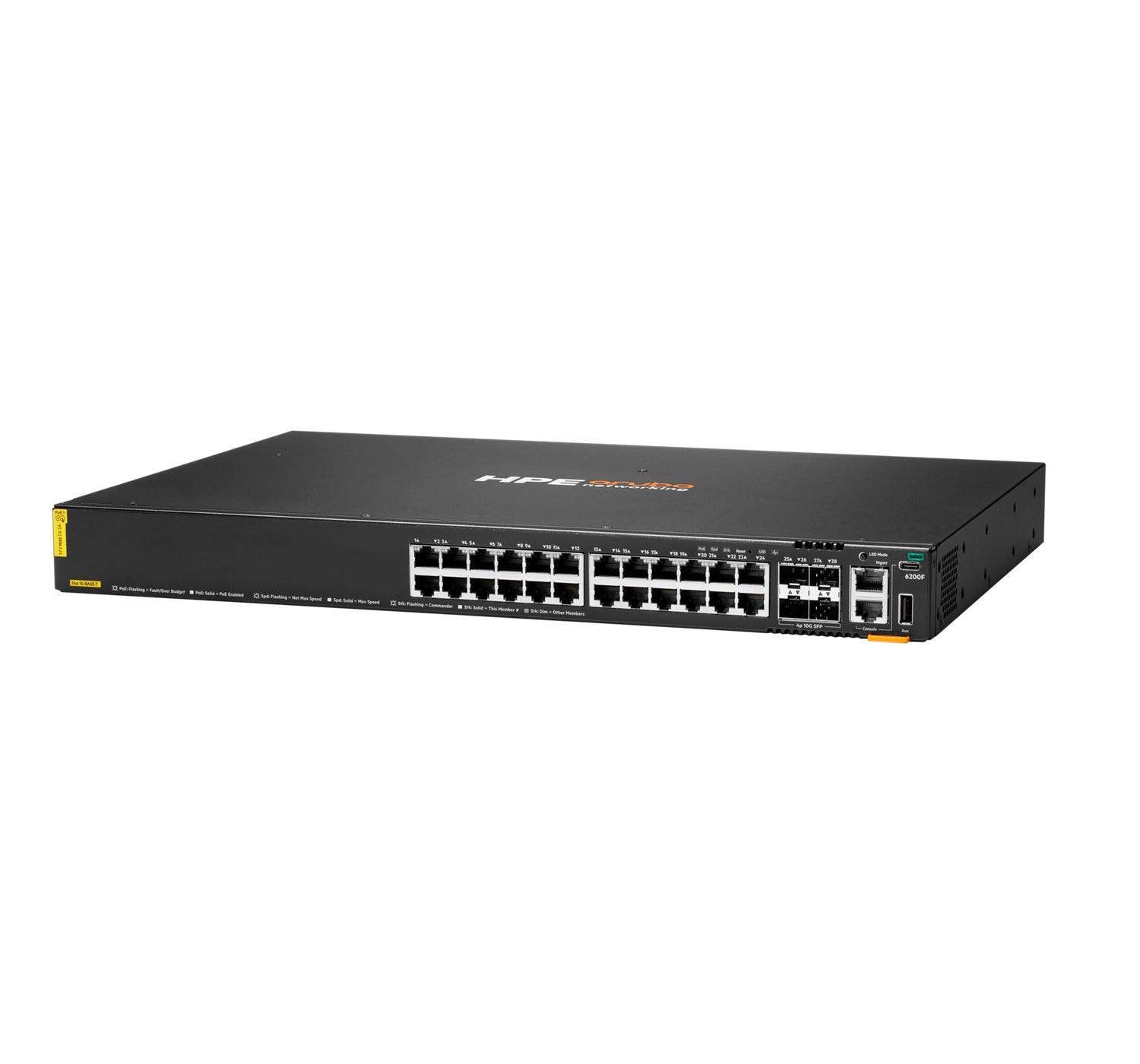 HPE Aruba Networking CX 6200F 24G – Managed Switch – 24×GbE, 4×SFP+, L3, PoE 370 W, 1U