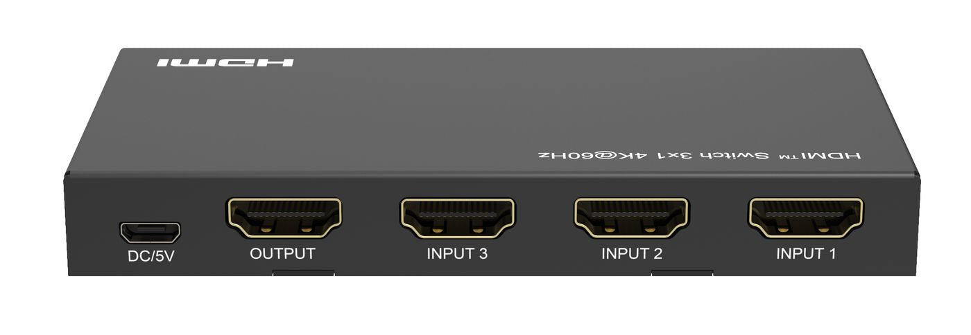 Microconnect HDMI-Switch 3×1 4K 60 Hz – MC-HDMISWITCH0301-4K, 18 Gbit/s, HDCP