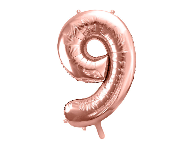 PartyDeco Folienballon Zahl 9 – Roségold – 86 cm – Folie – 1 Stk