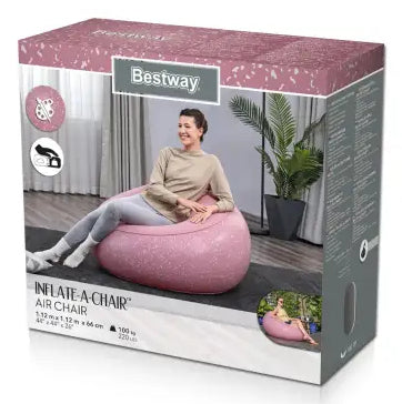 Bestway Sessel Inflate – 112 × 112 × 66 cm – PVC & Velour – rosa – mit Flickzeug