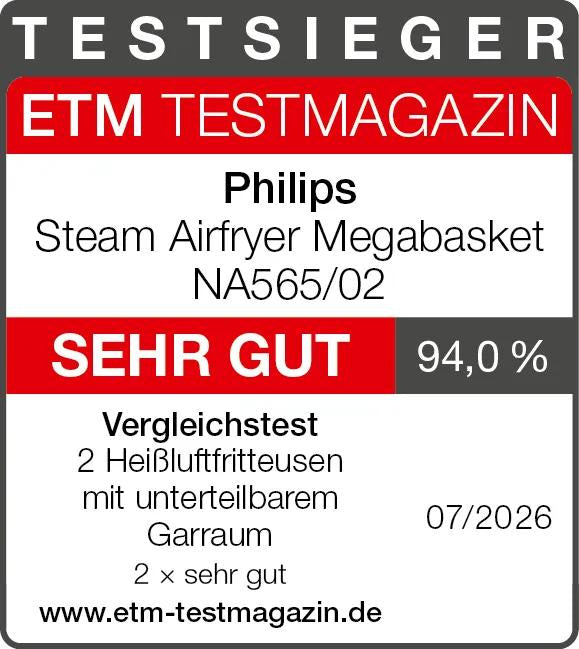 Philips Heissluftfritteuse NA565/02 – 9,5 l, Steam & Rapid Air, 2750 W – schwarz/silber/edelstahl