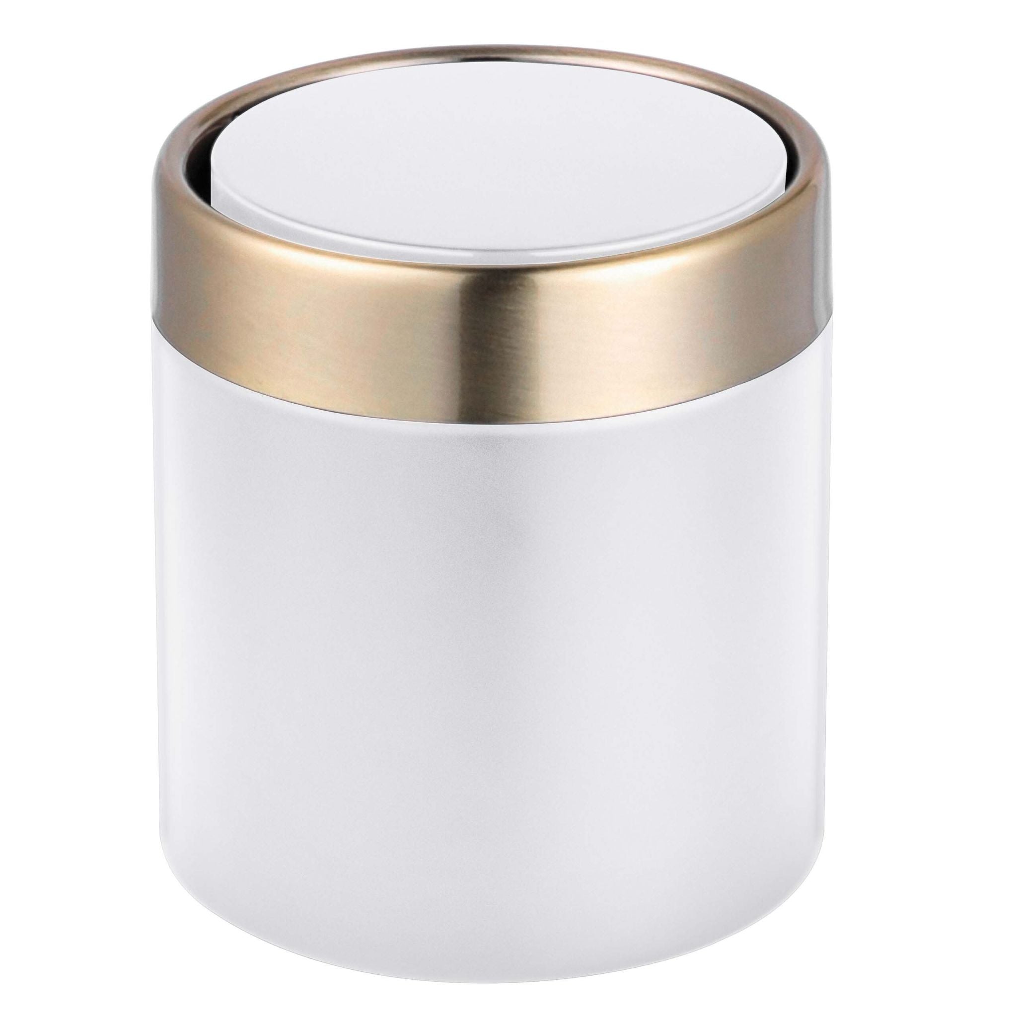Relaxdays Tischabfalleimer Mini – 1,5 l – Edelstahl, rund – Weiss/Gold – Anti-Fingerprint