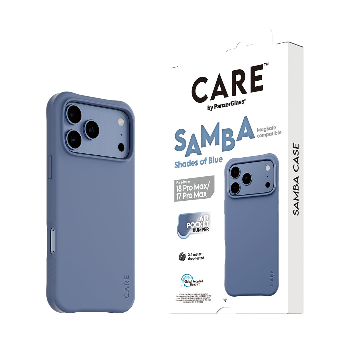 PanzerGlass CARE Samba Backcover – für Apple iPhone 18/17 Pro Max, MagSafe, TPU, Blautöne