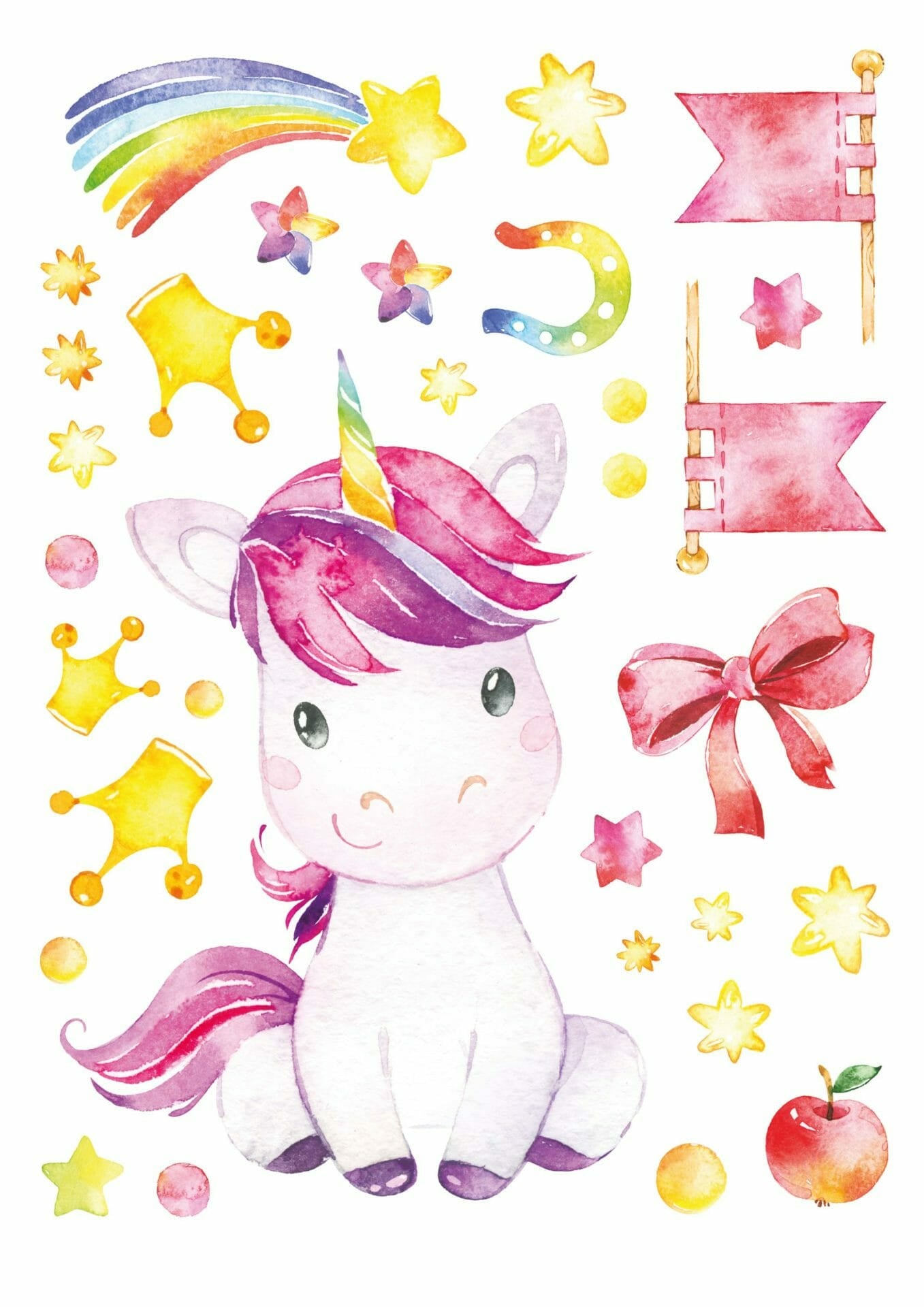 Papierdrachen Wandtattoo-Set – Einhorn – 22 × 30 cm – 8 Blätter – Papier, mehrfarbig