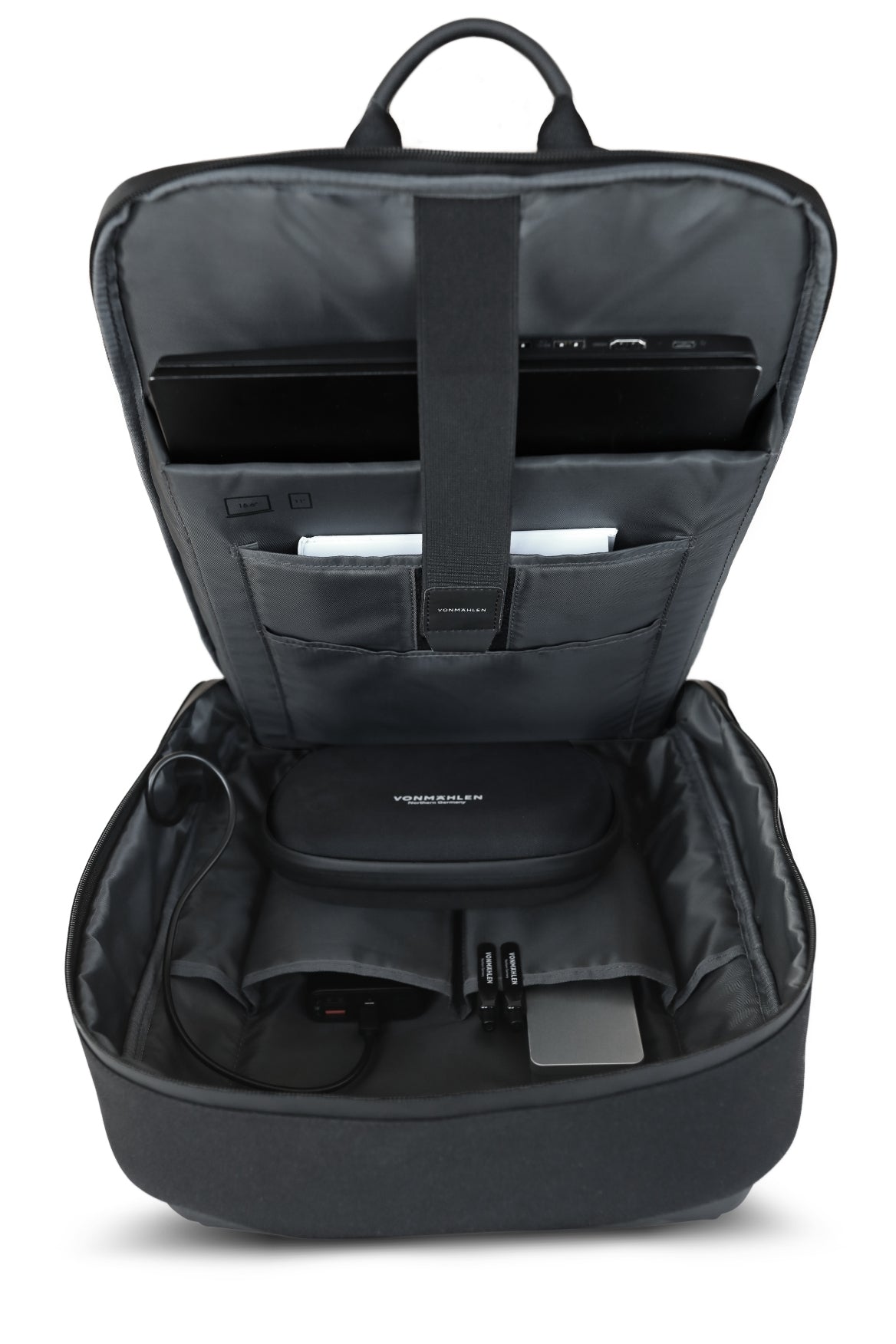 Vonmählen Horizon – Notebook-Rucksack – für 15,6"-Notebook, 20 l, Mikrofaserleder, schwarz, USB-Anschluss