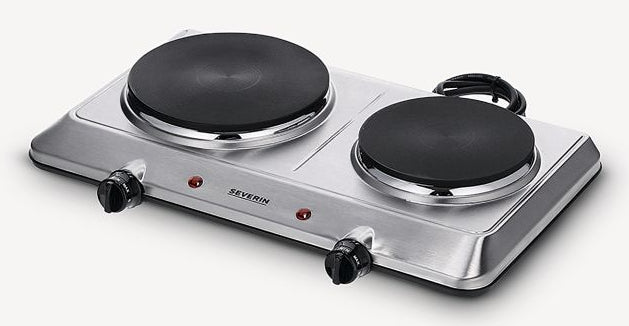 Severin Doppelkochplatte DK 1014 – 2 Zonen, 1500 W + 1000 W, Anschlusswert 2500 W – Edelstahl
