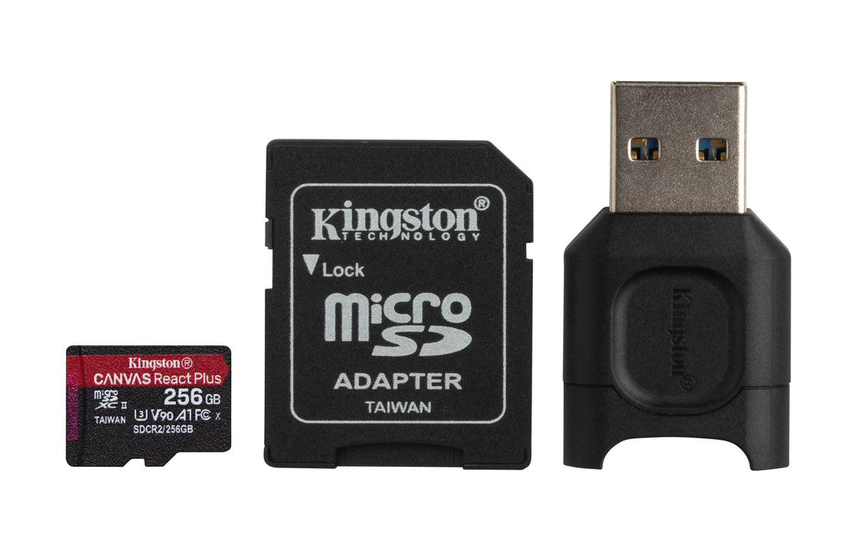 Kingston Technology Kingston Canvas React Plus microSDXC 256 GB – UHS-II, Klasse 10, U3, V90, 285/165 MB/s, inkl. SD-Adapter