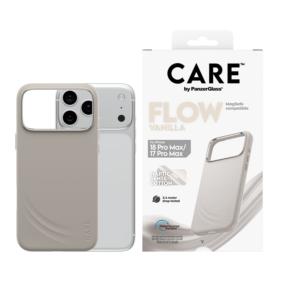 PanzerGlass CARE Flow Backcover – für iPhone 18 Pro Max / 17 Pro Max, Silikon, Vanilla, bis 3,6 m Sturzsicher